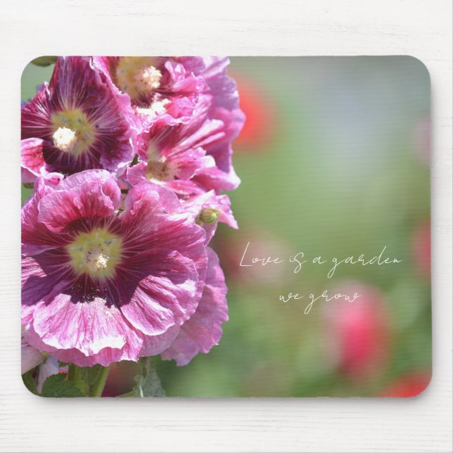 Pretty Pink Hollyhock Flowers Photography   Mouse Pad (Front)
