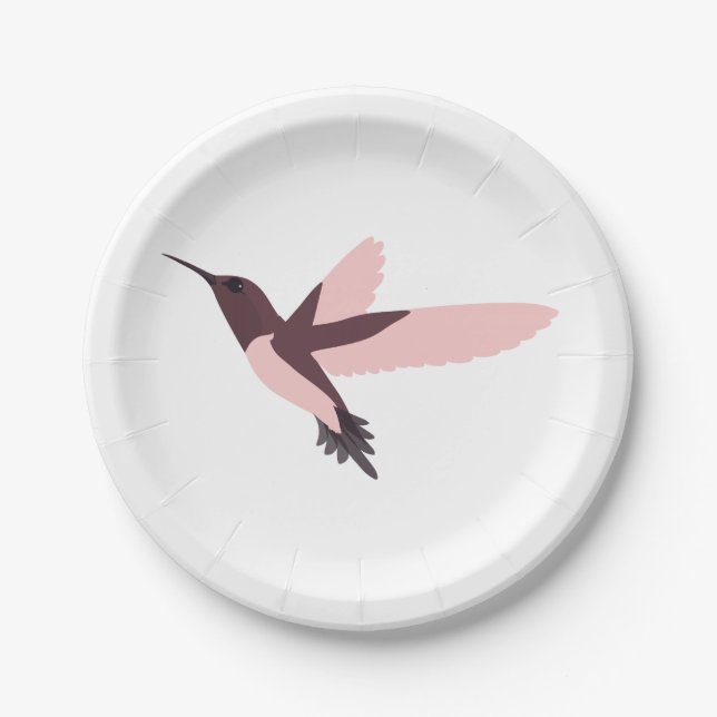 Pretty Pink Hummingbird Paper Plate (Front)