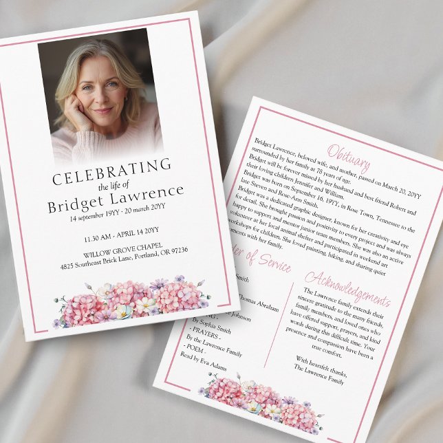 Pretty Pink Hydrangea Celebrating Life - Funeral Program (Creator Uploaded)