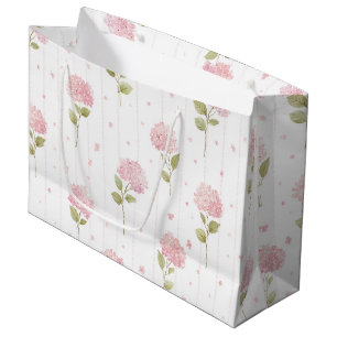 Pretty Pink Hydrangea Flowers Bridal Shower Large Gift Bag