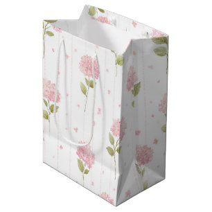 Pretty Pink Hydrangea Flowers Bridal Shower Medium Gift Bag