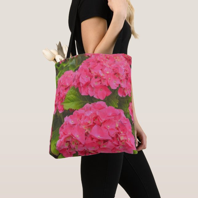 Pretty Pink Hydrangea Garden Flowers Tote Bag (Close Up)