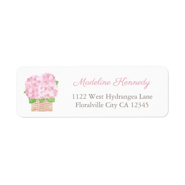 Pretty Pink Hydrangeas Basket Woman Return Address (Front)