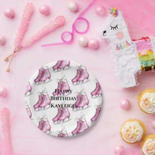 Pretty Pink Ice Skates Birthday Paper Plate