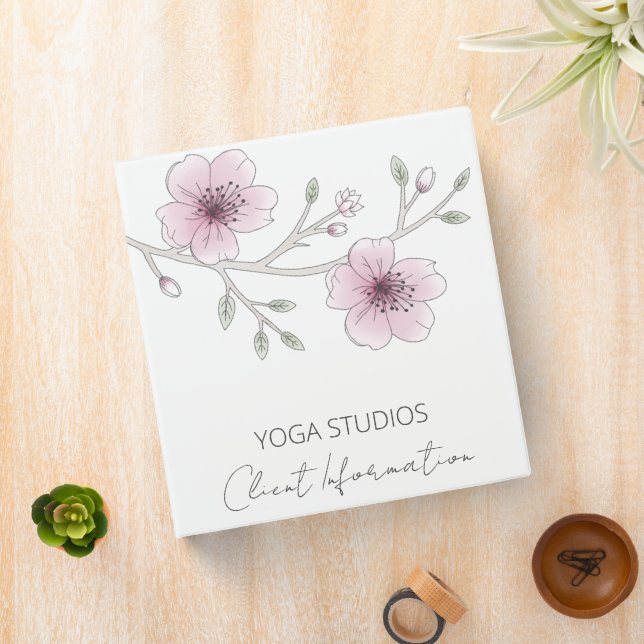 Pretty Pink Japanese Blossom Floral Yoga Studio Binder (In Situ)