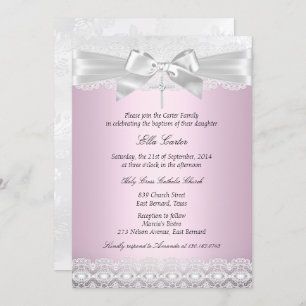 Pretty Pink Lace Cross Baptism Invite