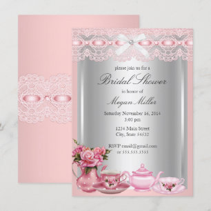 Pretty Pink lace High Tea Bridal Shower Invitation