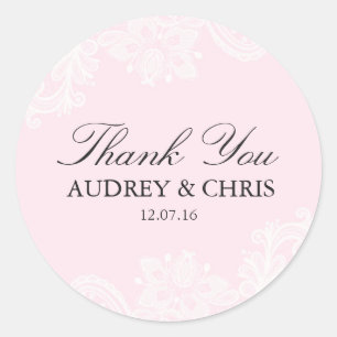 Pretty Pink Lace Thank You Wedding Sticker