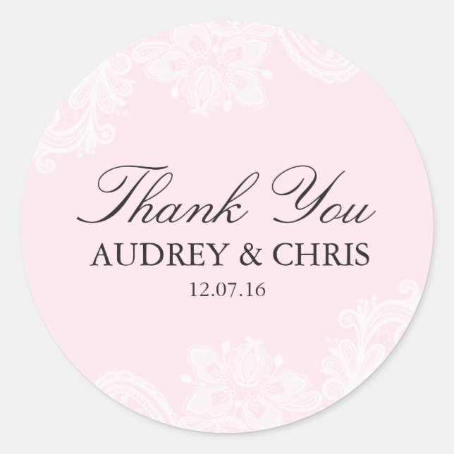 Pretty Pink Lace Thank You Wedding Sticker (Front)