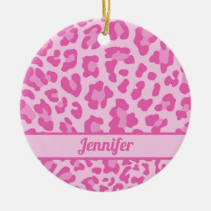 Pretty Pink Leopard Monogram Girly Animal Print Ceramic Ornament