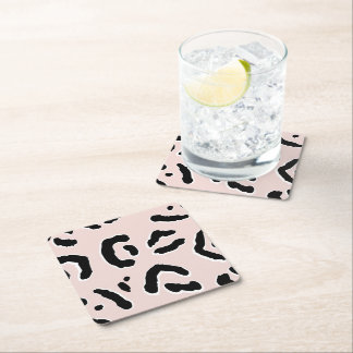 Pretty Pink Leopard Pattern Pastel & Monochrome Square Paper Coaster