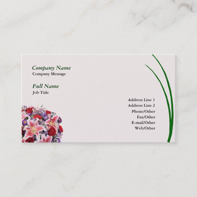 Pretty Pink Lilies Business Card Template (Front)