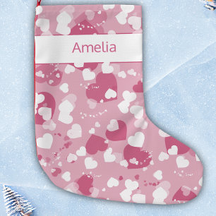 Pretty Pink Love Heart Personalized Small Christmas Stocking
