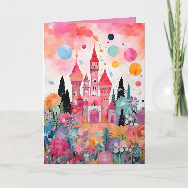 Pretty Pink Magical  Princess Castle Folded Card (Front)