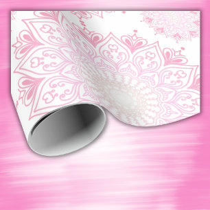 Pretty pink mandala on white   wrapping paper