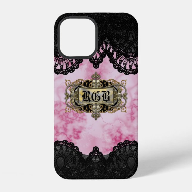 Pretty Pink Marble Cool Romantic Monogram iPhone Case (Back)