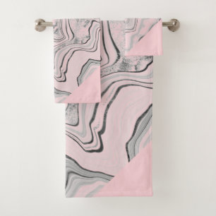 PRETTY PINK MARBLE TRIM BATHROOM TOWEL SET