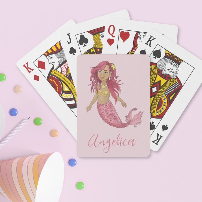 Pretty Pink Mermaid Happy Birthday Custom Name  Playing Cards (Creator Uploaded)