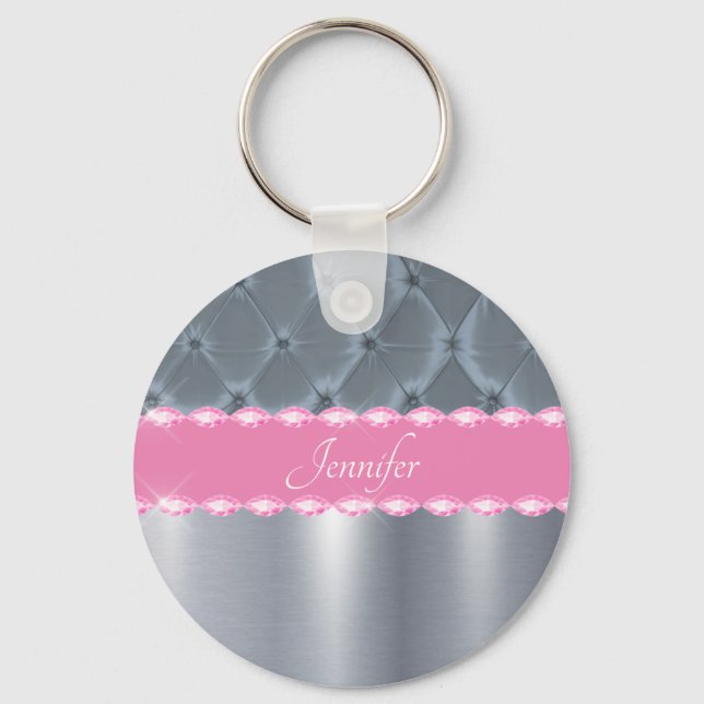 Pretty Pink Metallic Bling Name Glam Keychain (Front)