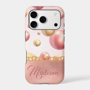 Pretty Pink Metallic Bubbles Girly Peach Gold