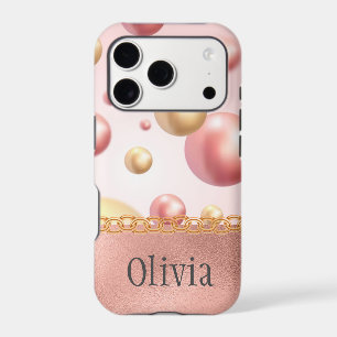 Pretty Pink Metallic Bubbles Girly Peach Gold Case