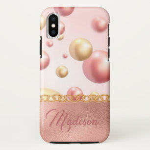 Pretty Pink Metallic Bubbles Girly Peach Gold iPhone XS Case
