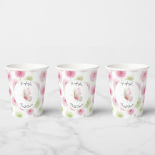 Pretty Pink Mint Ranunculus Bridal Shower  Paper Cups