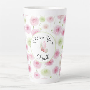 Pretty Pink Mint Ranunculus   Latte Mug