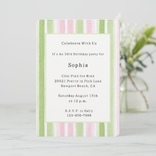 Pretty Pink Mint Stripes Birthday   Invitation