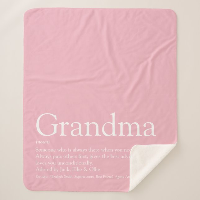 Pretty Pink Modern Fun Grandma Definition Sherpa Blanket (Front)