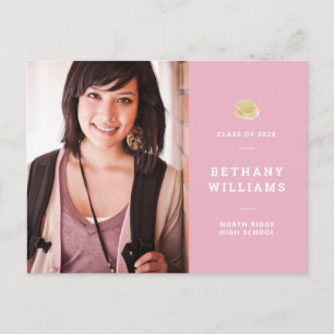 Pretty Pink Modern Photo Graduation Postcard