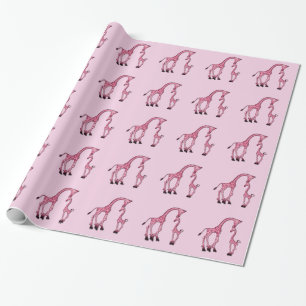 Pretty Pink Mom & Baby Giraffe Wrapping Paper