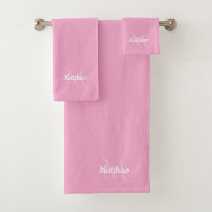 Pretty Pink Monogram Name Initial Script Bath Towel Set