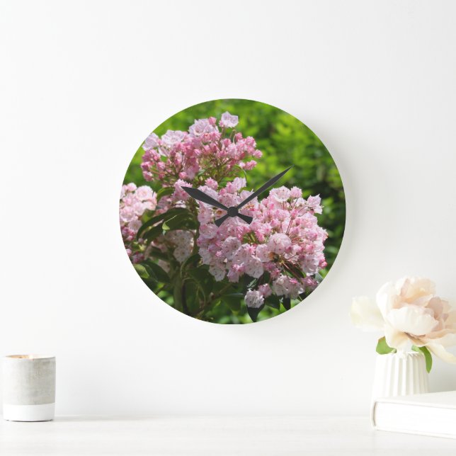 Pretty Pink Mountain Laurel Flowers Large Clock (Home)