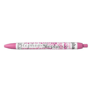 Pretty Pink Name Collage Allover Print Black Ink Pen
