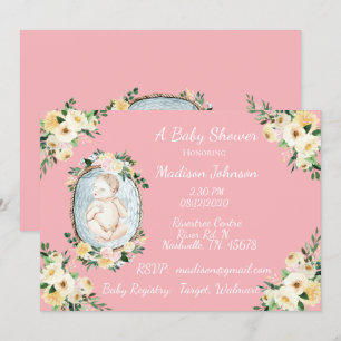 Pretty Pink Newborn Baby Girl Shower Invitation