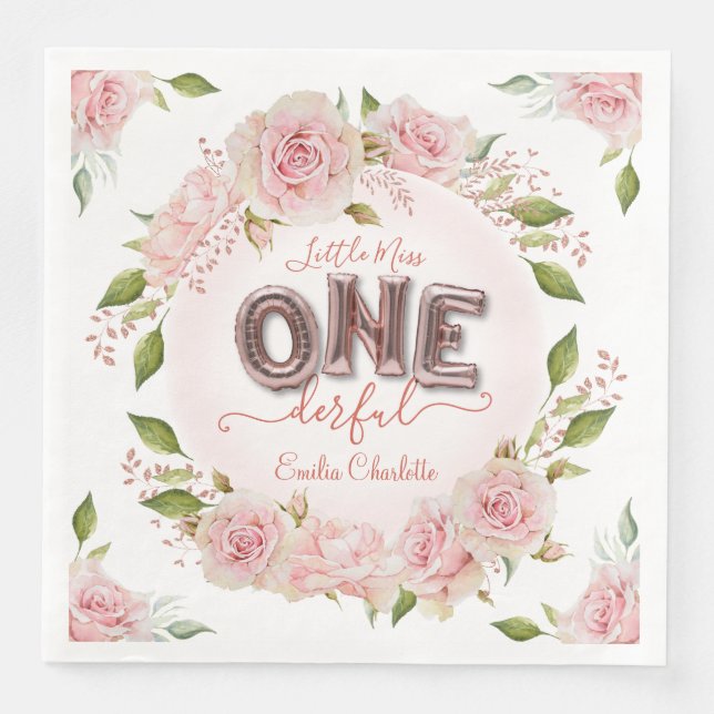 Pretty Pink Onederful Balloons  Napkin (Front)