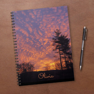 Pretty Pink Orange Clouds with Name Sunrise Photo Notebook