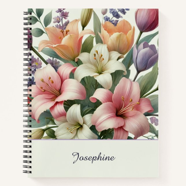 Pretty Pink Orange Watercolor Floral Notebook (Front)