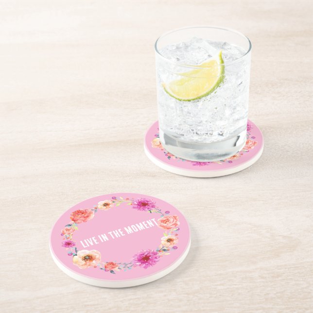 Pretty Pink Orange Yellow Flowers Coaster (Side)