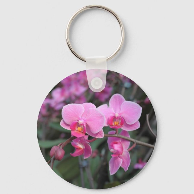 Pretty pink orchid flowers keychain (Front)