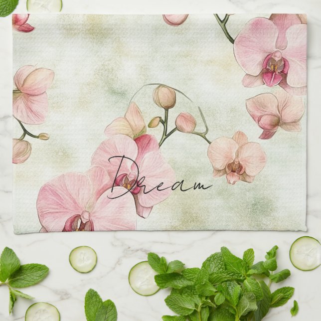 Pretty Pink Orchids Kitchen Towel (Folded)