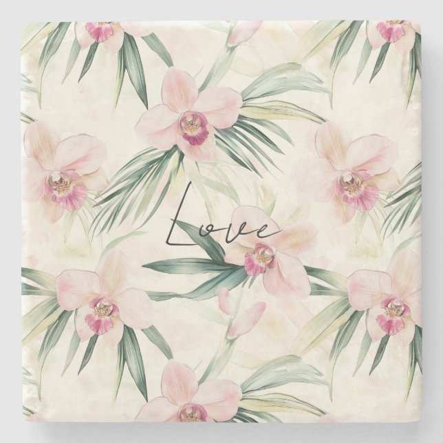 Pretty Pink Orchids Stone Coaster (Front)