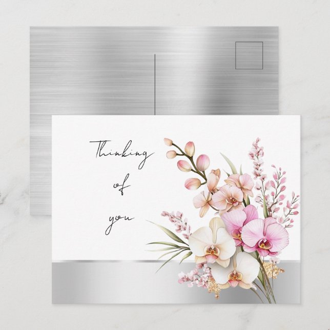 Pretty Pink Orchids Thinking of you Postcard (Front/Back)
