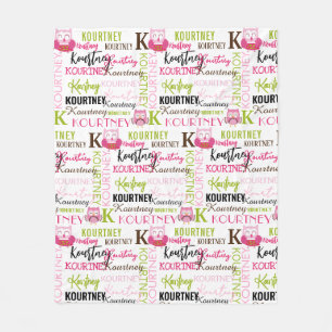 Pretty Pink Owls with Name and Monogram Collage Fleece Blanket