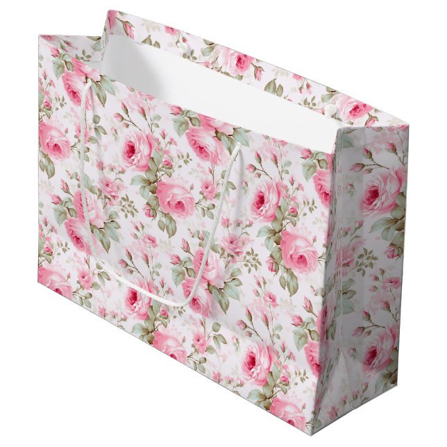 Pretty Pink Painted Roses  Large Gift Bag (Front Angled)