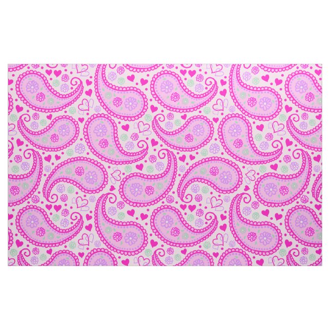 Pretty Pink Paisley Love Hearts Fabric (Fat Quarter)