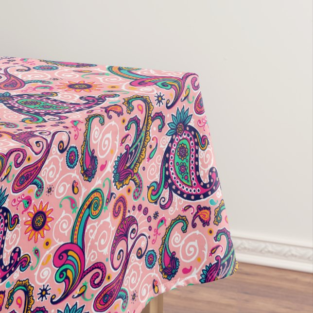 Pretty Pink Paisley Pattern Tablecloth (In Situ)
