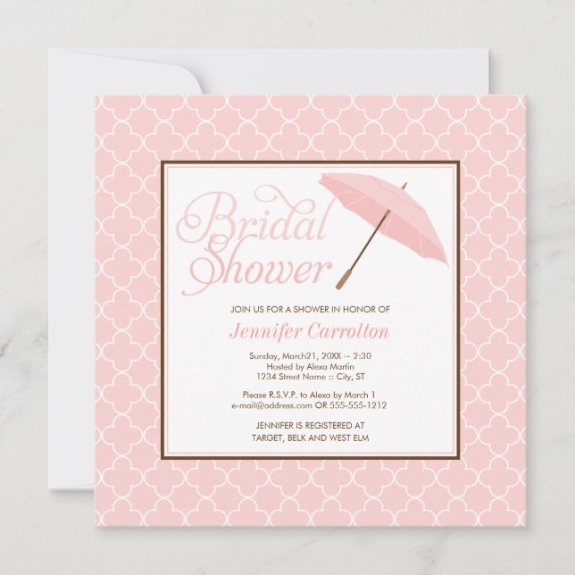 Pretty Pink Parasol Bridal Shower Invitation (Front)