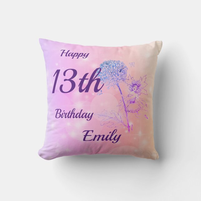 Pretty pink pastel Fairy sparkle 13th birthday Throw Pillow (Front)
